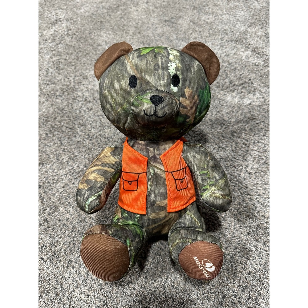 Mossy Oak Camo Plush Teddy Bear Hunter Orange Vest Camouflage Collectible